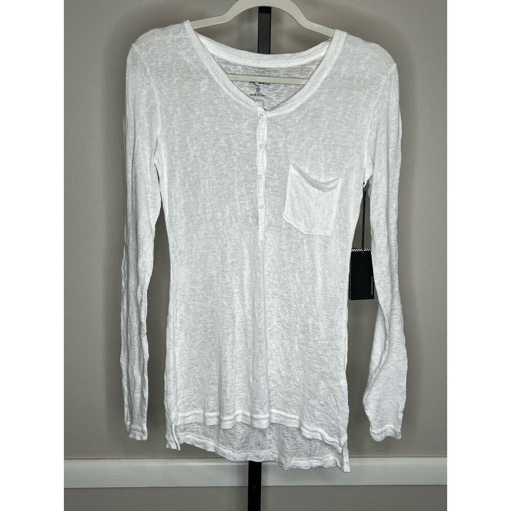 ☀️Rails White Slub Henley Top Long Sleeve Lightweight Tee M USA NWT